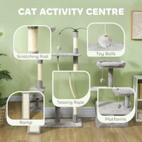 53" Cat Tree, Cat Tower with Scratching Posts, Cat Condo, Beds, Platforms, Toy Balls for Indoor Cats, Light Grey