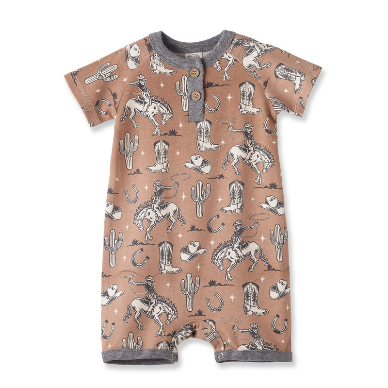 Wild Wrangler/Brown Western Bamboo Shorty Romper for Boys - BIG FRENCHIES
