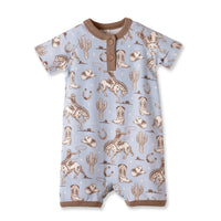 Wild Wrangler/Blue Western Bamboo Shorty Romper for Boys - BIG FRENCHIES