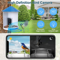 Smart Bird Feeder With Solar Powered Camera 1080P HD AI Identify PIR Motion Auto Capture Video Cloud Card Storage WiFi C