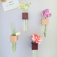 Mini Vase Magnets – Set of 2 – Beech & Walnut Wood – Decorative Fridge Magnets for Small Flowers or Greenery - BIG FRENCHIES