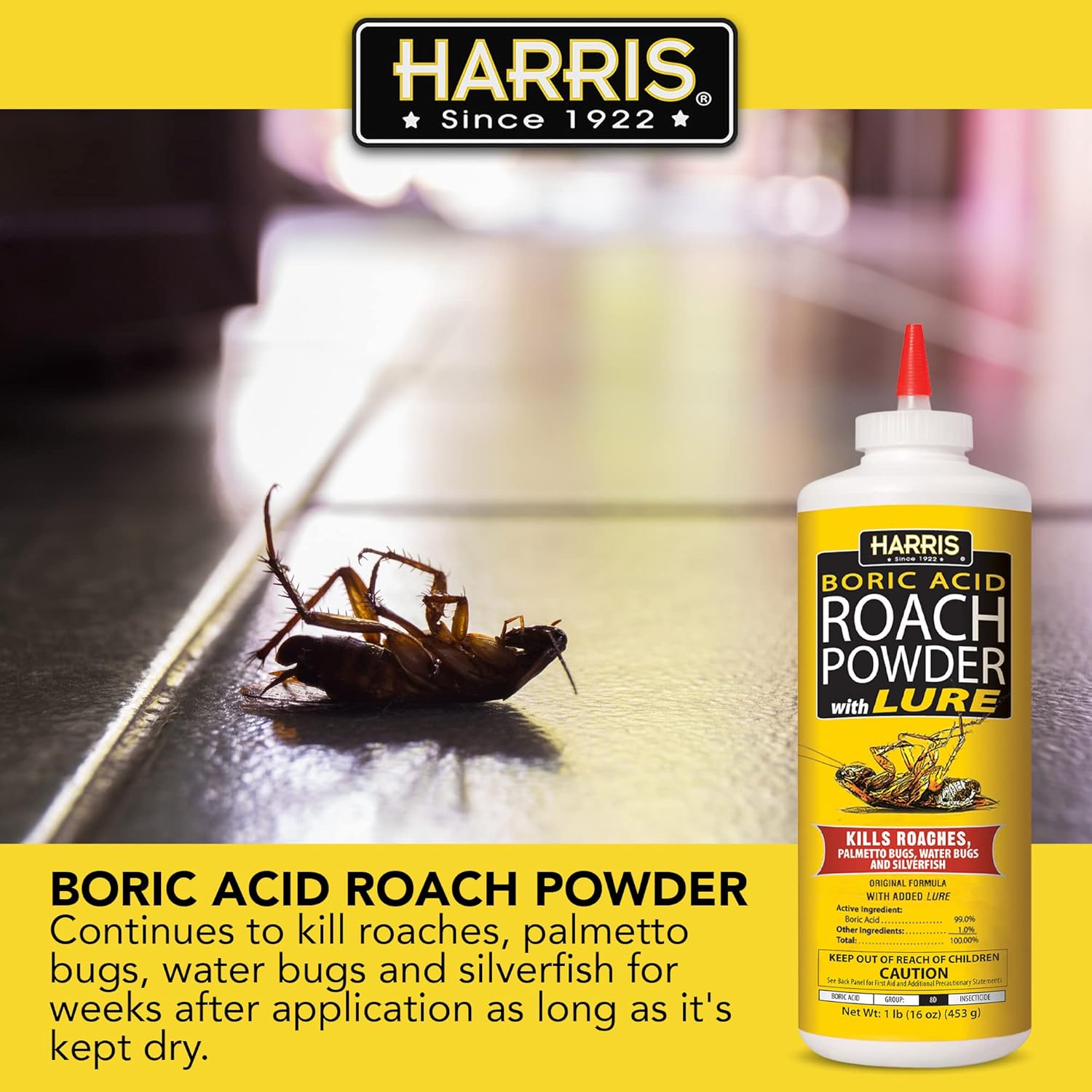 Harris Boric Roach Powder with Lure 16 oz. Puffer for Roaches Silverfish