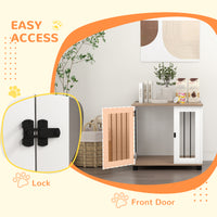 Dog Kennel Furniture Side End Table Indoor with Lockable Door, for Small and Medium Dogs, Walnut Brown