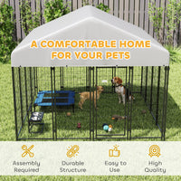 Outdoor Dog Kennel with Roof, 8 x 8 x 6 Heavy Duty Welded Wire Dog Playpen Enclosure with Escape-proof Lock
