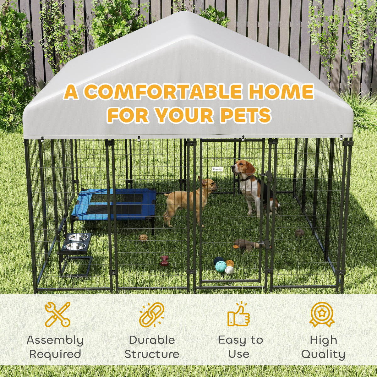 Outdoor Dog Kennel with Roof, 8 x 8 x 6 Heavy Duty Welded Wire Dog Playpen Enclosure with Escape-proof Lock