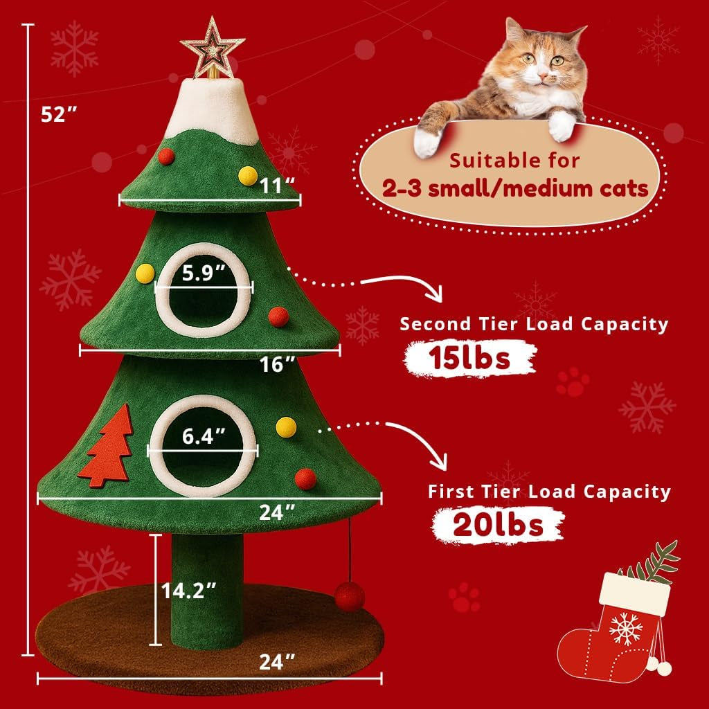 Christmas Cat Tree Tower with Houses – 48 & 52 Inch