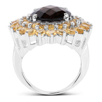 8.56 Carat Genuine Smoky Quartz & Citrine .925 Sterling Silver Ring