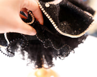 Pet Dress Black Tweed with Pearl Trim & Rhinestone Flower - Tutu Skirt