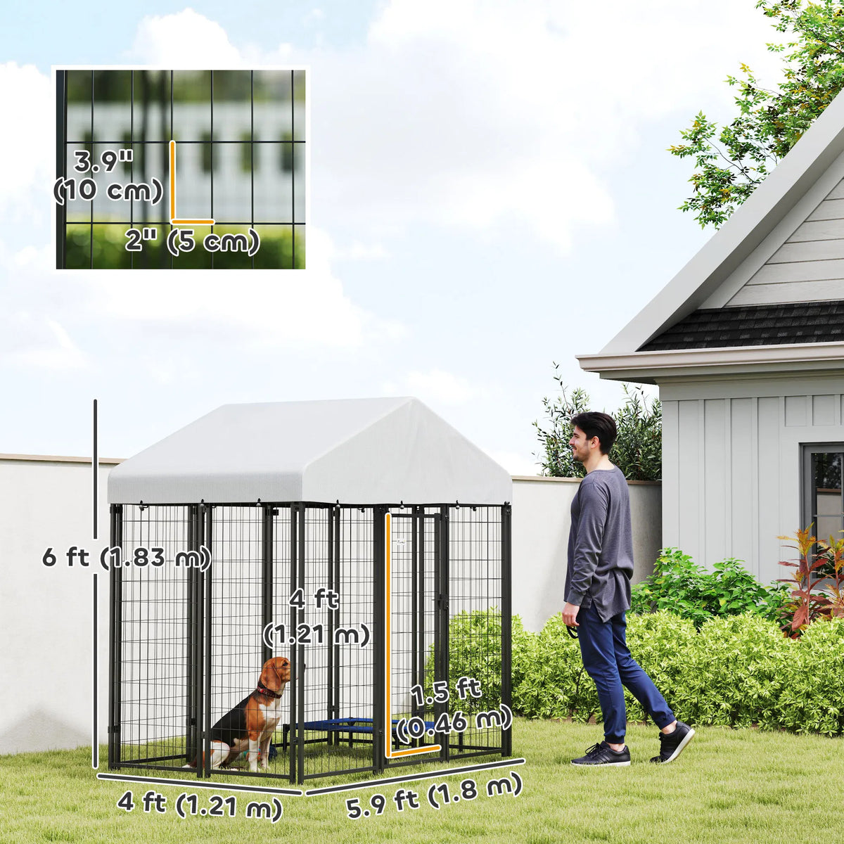 Outdoor Dog Kennel with Waterproof UV-Resistant Cover, 6 x 4 x 6 ft