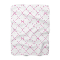 Three Bees Trellis Bow Cozy Sherpa Fleece Blanket - Bubblegum Pink - BIG FRENCHIES