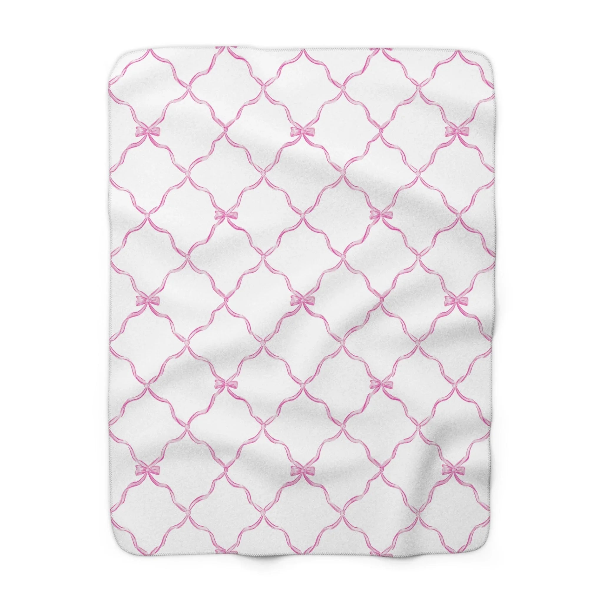 Three Bees Trellis Bow Cozy Sherpa Fleece Blanket - Bubblegum Pink - BIG FRENCHIES