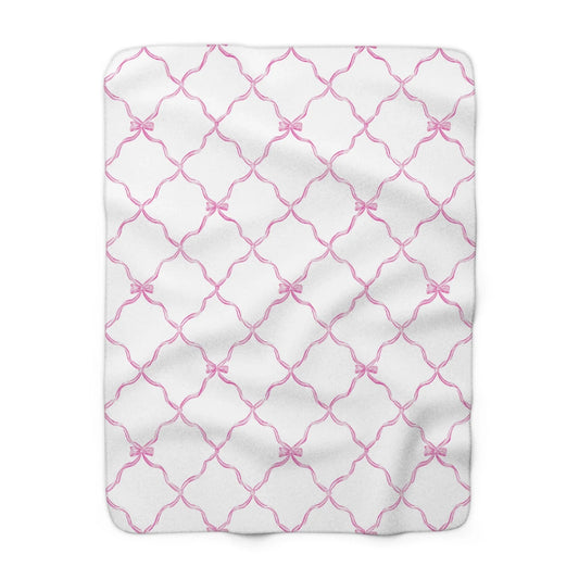 Three Bees Trellis Bow Cozy Sherpa Fleece Blanket - Bubblegum Pink - BIG FRENCHIES
