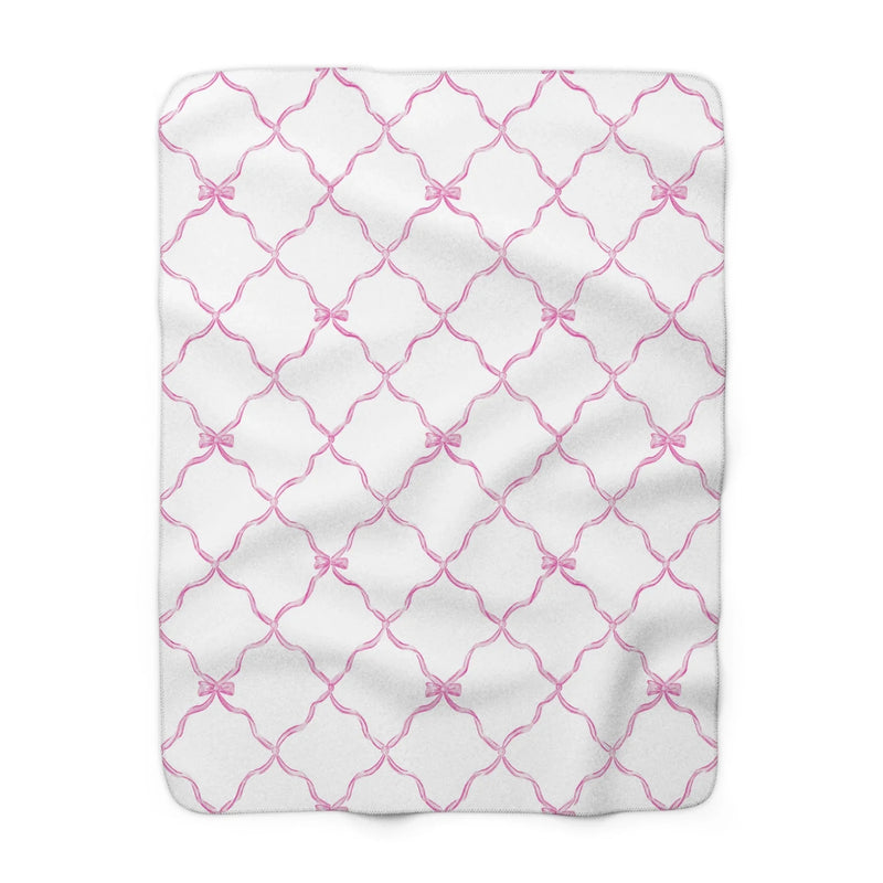 Three Bees Trellis Bow Cozy Sherpa Fleece Blanket - Bubblegum Pink - BIG FRENCHIES
