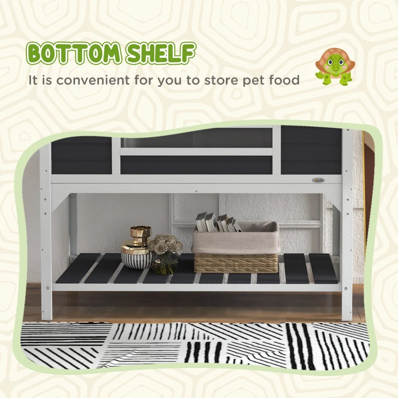 Tortoise Enclosure Tortoise House With Adjustable Lamp Holder Storage Shelf, Dual Main Houses, Openable Lid, Gray