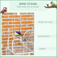 55" Large Parrot Cage with Toy Hooks Above Top Bird Perch, Tray, Food Cups, Rolling Stand, Bird Cage for Cockatiels, Par
