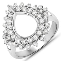0.89 Carat Genuine White Diamond 14K White Gold Semi Mount Ring - holds 11x9mm Pear Gemstone