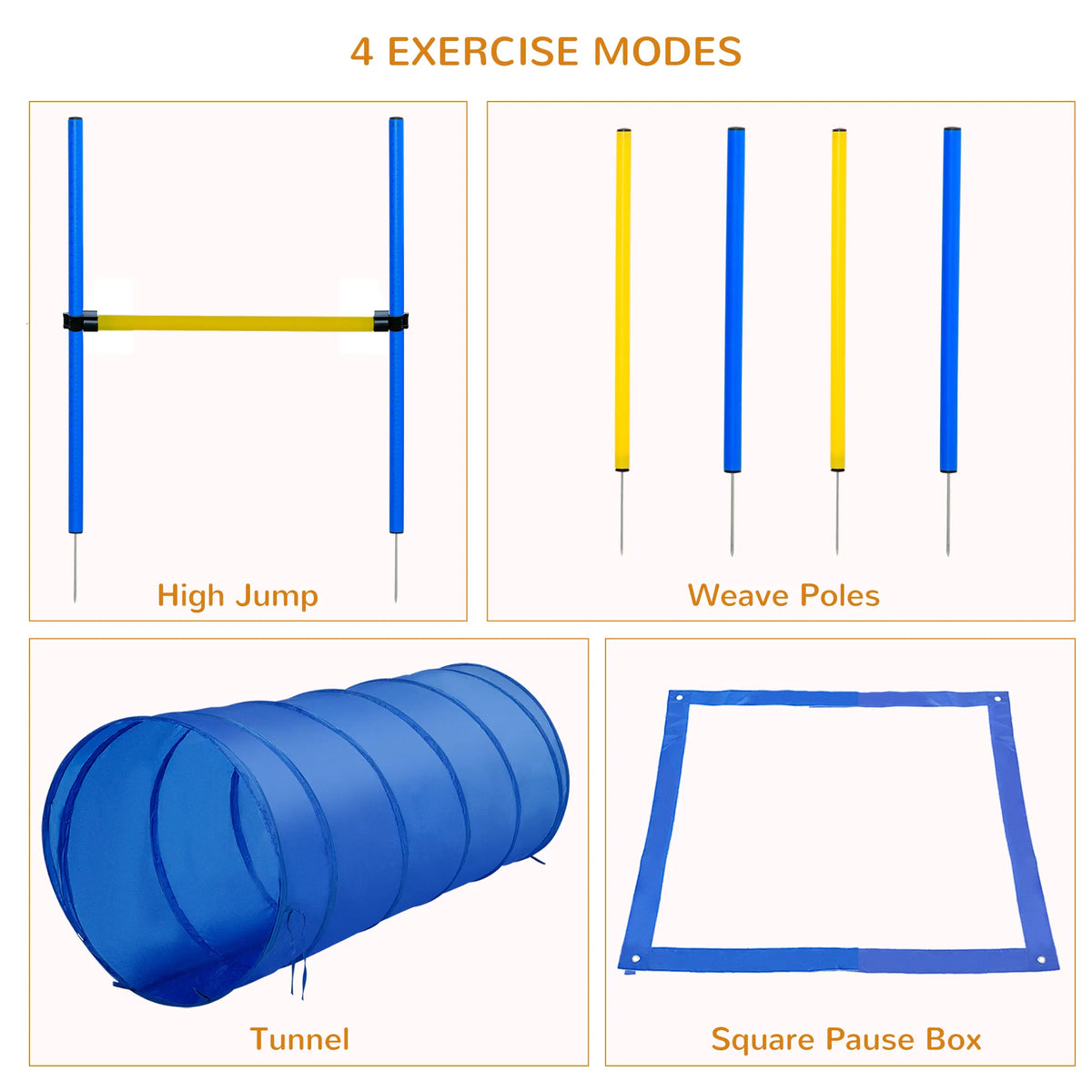 Dog Agility Starter Kit Pet Outdoor Exercise Training Set Tunnel 4 Weave Poles High Jumper