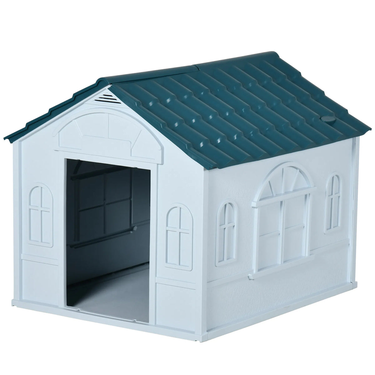 26" Plastic Dog House Outdoor with Air Vents, for Small Medium Dogs, Blue