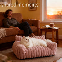 Cute Cat Couch For Pets - Fluffy Cat Beds With Premium Soft Corduroy Fleece, Fuzzy Cats Beds For Indoor Cats With Remova