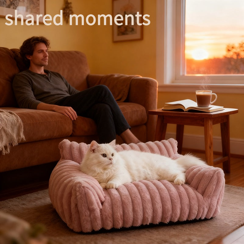 Cute Cat Couch For Pets - Fluffy Cat Beds With Premium Soft Corduroy Fleece, Fuzzy Cats Beds For Indoor Cats With Remova