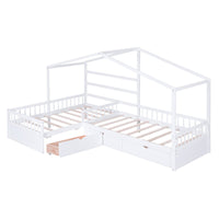 Twin Size House Platform Bed with Three Storage Drawers White