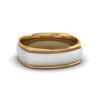 Two Tone Milgrain Square Mens Band Ring