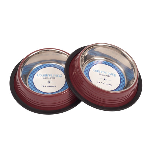 Country Living Set of 2 Ribbed Non-Slip Pet Bowls – Merlot Red - BIG FRENCHIES
