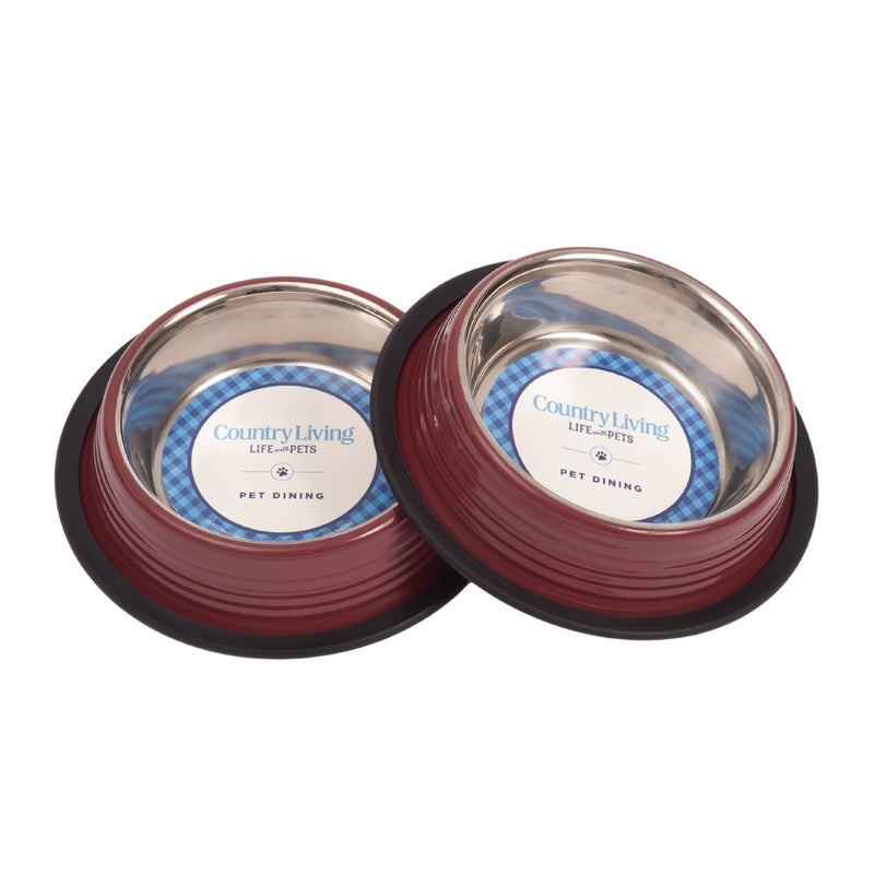 Country Living Set of 2 Ribbed Non-Slip Pet Bowls – Merlot Red - BIG FRENCHIES