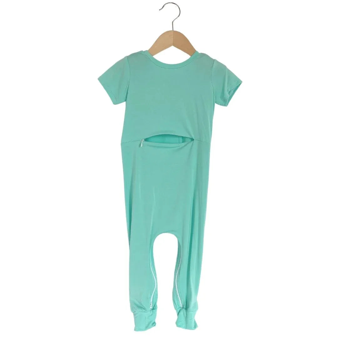 Mint Bamboo Lyocell Romper with G-Tube Access - BIG FRENCHIES