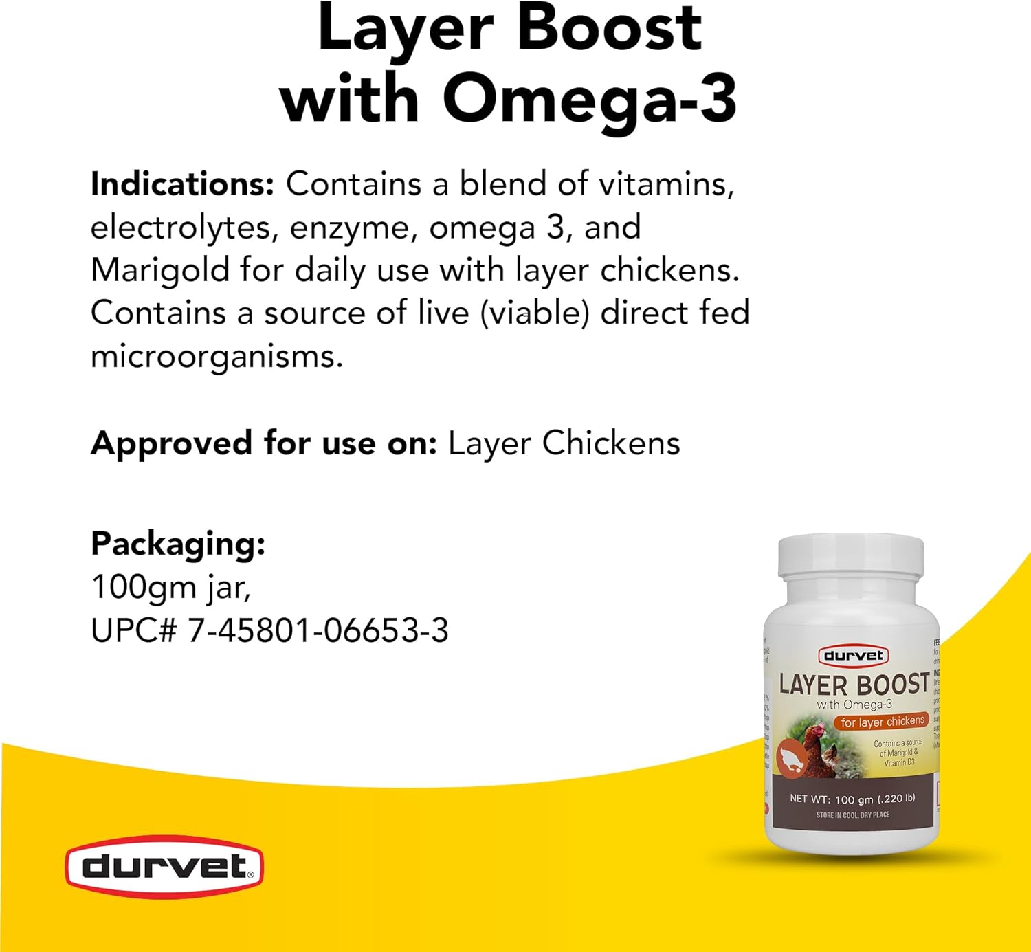 Wellness Chicken Durvet Layer Boost Chickens Poultry Vitamin & Electrolyte Supplement 100g