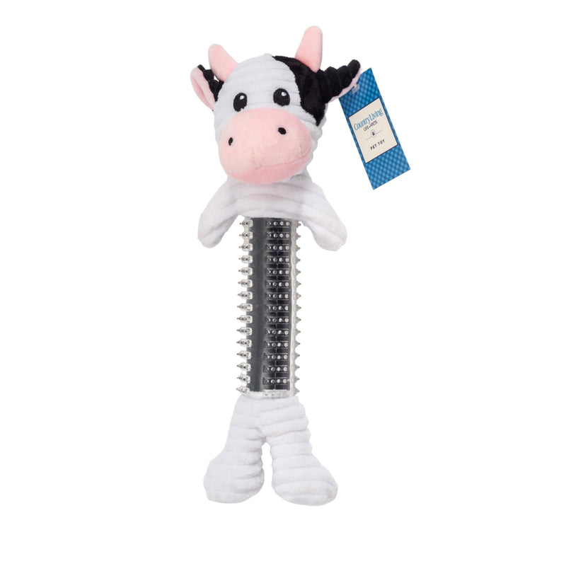 Country Living Thermoplastic Rubber Black & White Cow Plush Dog Toy – with Squeaker & Crinkle Paper - BIG FRENCHIES