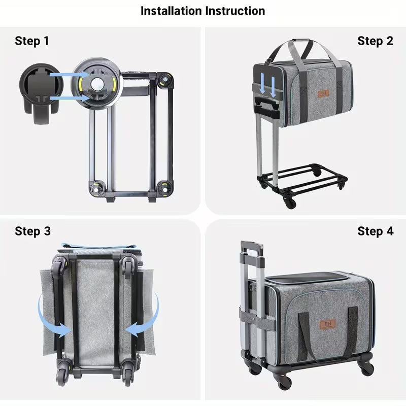 Rolling Cat & Dog Travel Carrier – Expandable Wheeled Pet Cage with Detachable Base & Telescopic Handle, Airline Approved