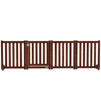 Foldable Dog Gate with Door, 4 Panels Fressstanding Pet Gate, Brown