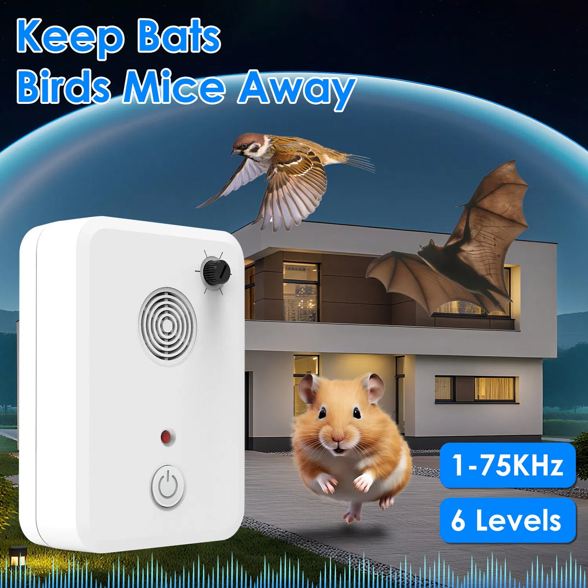 4 Packs Ultrasonic Pest Repeller, 1-75KHz 6 Adjustable Levels for Bats Birds Mice, Humane Indoor Pest Control