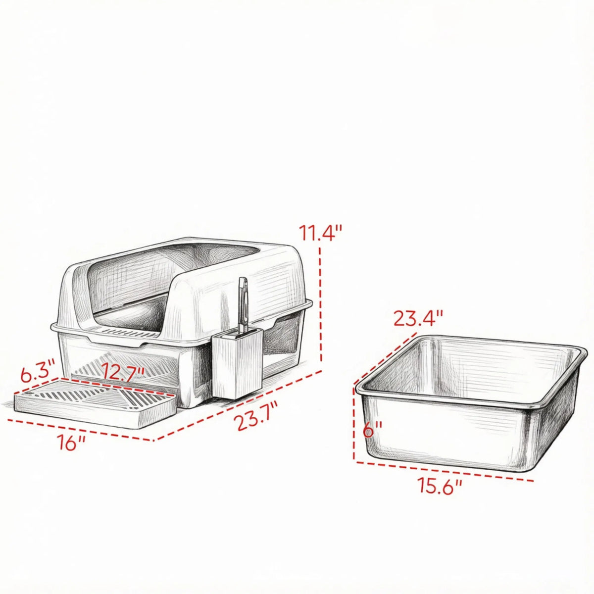 Light Gray 2 Pack High Sided Stainless Steel Litter Box Anti-Urine Leakage for Multi-Cat Households