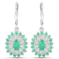 6.53 Carat Genuine Zambian Emerald and White Topaz .925 Sterling Silver 3 Piece Jewelry Set (Ring, Earrings, and Pendant w/ Chain)