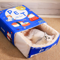 Snack Box Cat Bed Cartoon Rectangular Fully Enclosed Four Season Universal Multifunctional Soft Pet Bed For Home Travel 