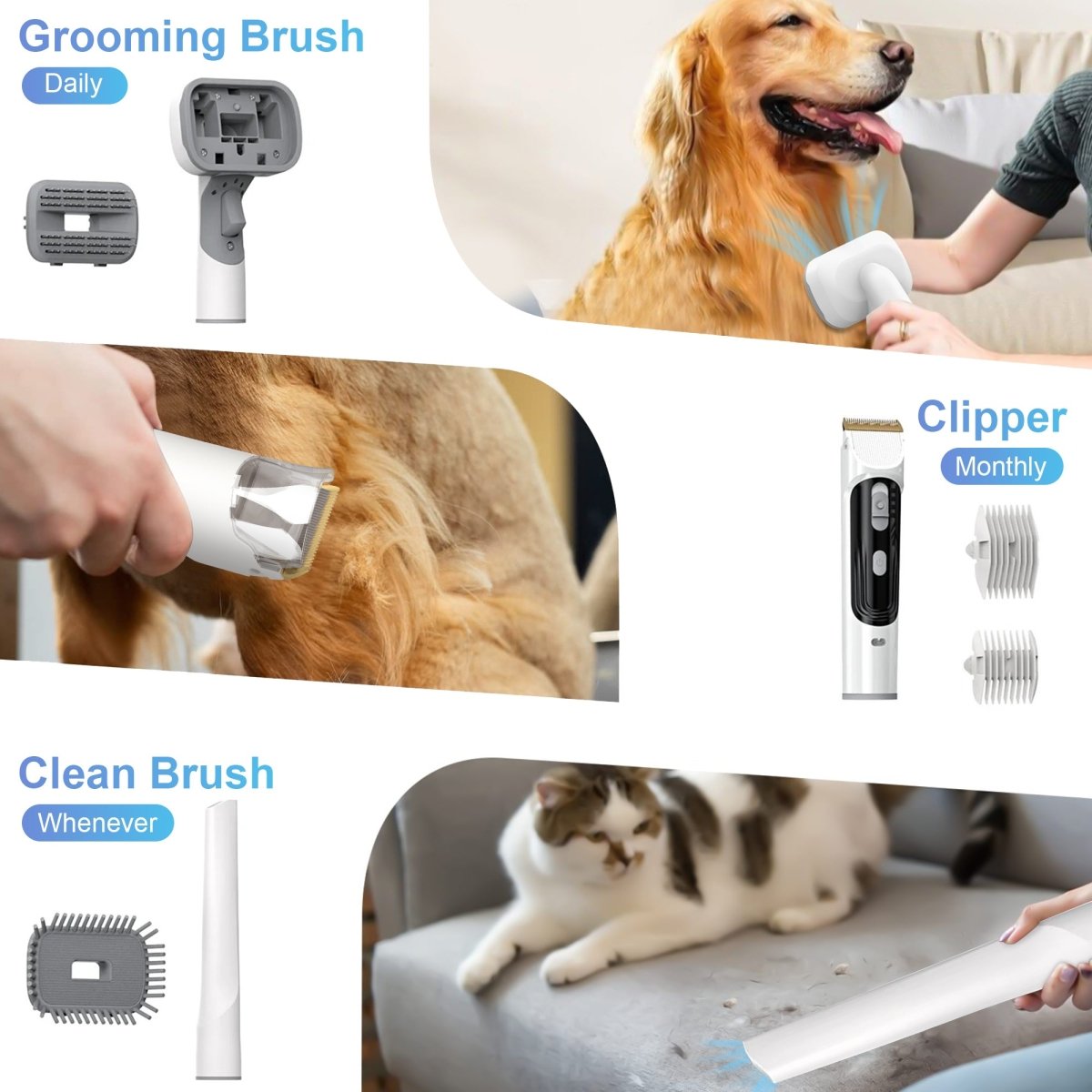 14Kpa Dog Grooming Kit & Vacuum, 2.5L Pet Hair Vacuum Suction - BIG FRENCHIES