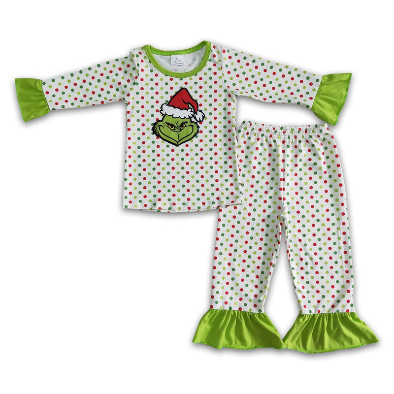 Colorful polka dots green face girls Christmas pajamas - BIG FRENCHIES