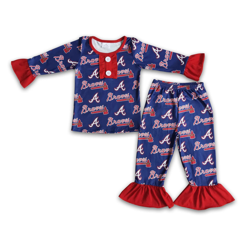 Braves print ruffle long sleeve girls team pajamas - BIG FRENCHIES