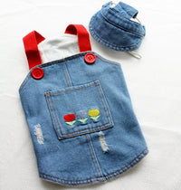 Denim Dog Overalls with Matching Hat - Adorable and Comfortable Pet Outfit