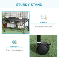 52" Bird Cage with Rolling Stand, Toys, for Budgies Canaries Black
