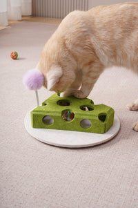 Cat Puzzle Toy With Ball And Spring-loaded Wand Felt Indoor Cat Toy Box Suction Cup Base Treat Puzzle Helps Cats Play In