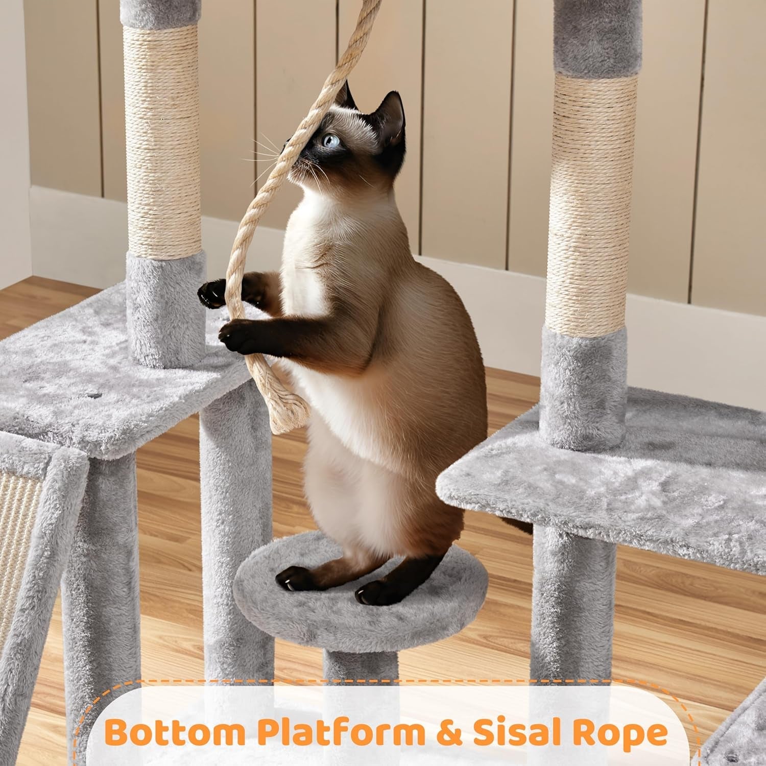 Ultimate 53.5-Inch Rotatable Cat Tree: Multi-Level Playground for Kittens and Large Cats with Cozy Condo and Scratching Posts in Light Gray - BIG FRENCHIES