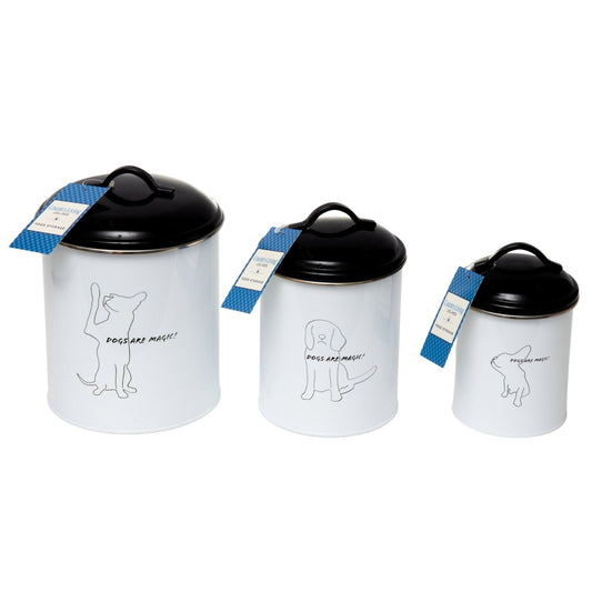Country Living Set of 3 Pet Treat Storage Canisters – Black & White - BIG FRENCHIES