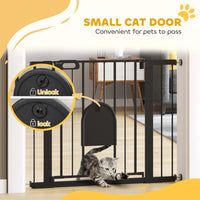 30"-41" Extra Wide Pet Gate Barrier with Small Door, 30"H Dog Gate with Safety Gate Barrier, Stair Pressure Fit, Black