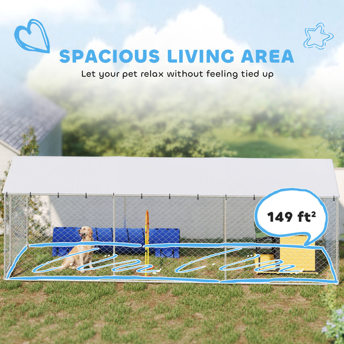 20 x 7.5 x 6.5 Dog Kennel Outdoor for Small Medium Large Dogs with Waterproof Roof, Silver