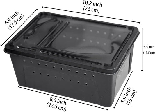 Portable Reptile Terrarium Habitat for Mini Pet Houses Breathable Holes Stackable Container (Black-M) - BIG FRENCHIES