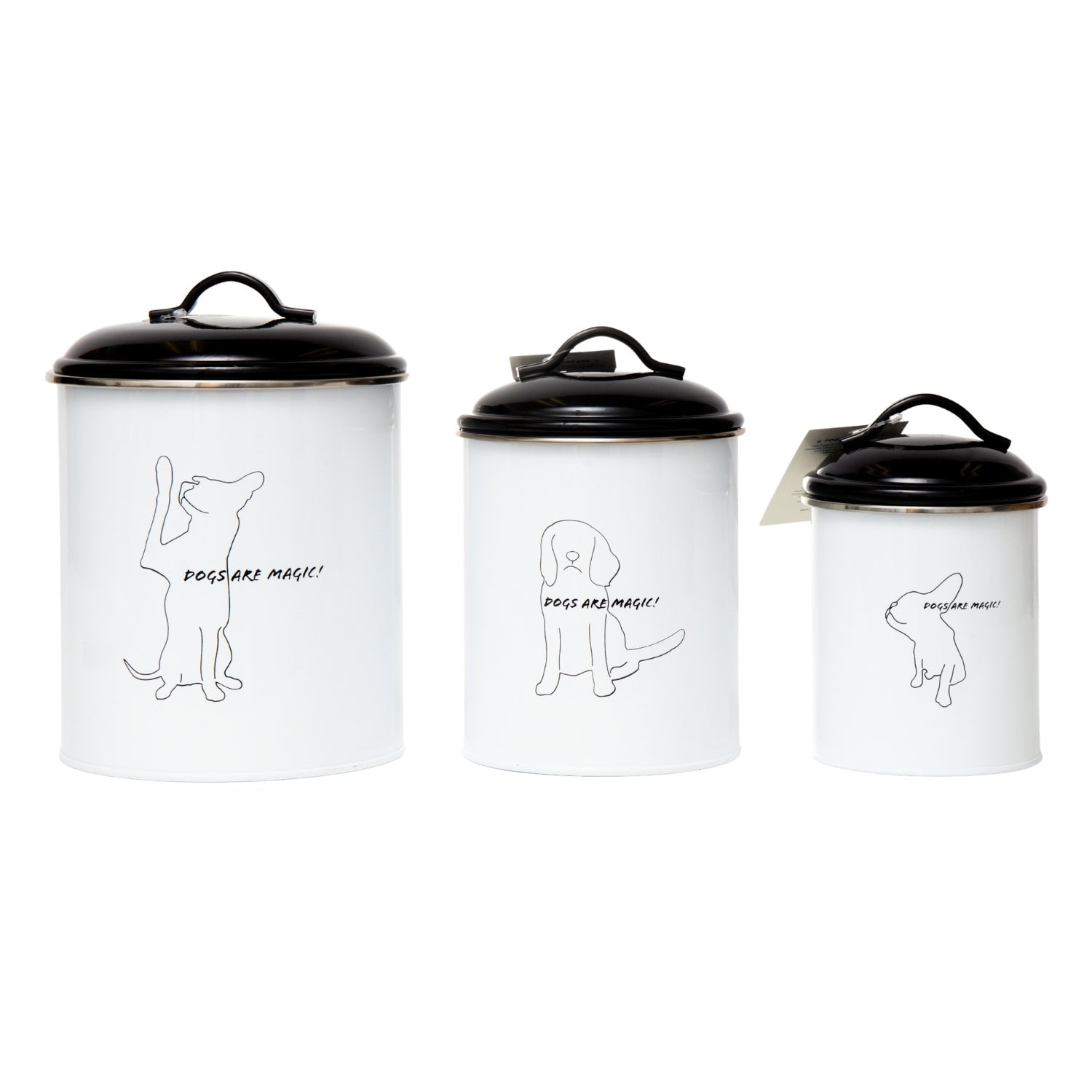 Country Living Set of 3 Pet Treat Storage Canisters – Black & White - BIG FRENCHIES
