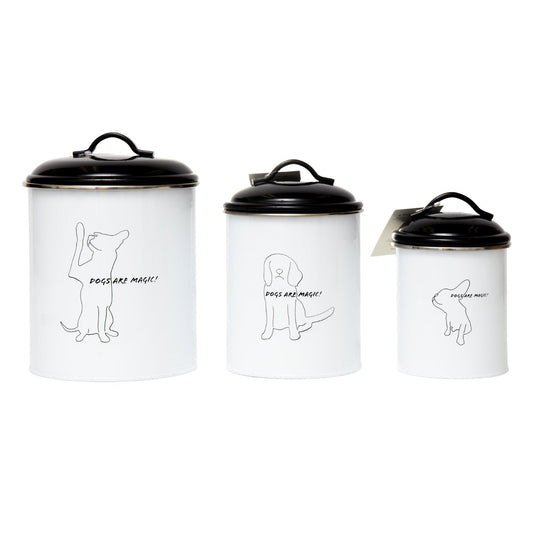 Country Living Set of 3 Pet Treat Storage Canisters – Black & White - BIG FRENCHIES